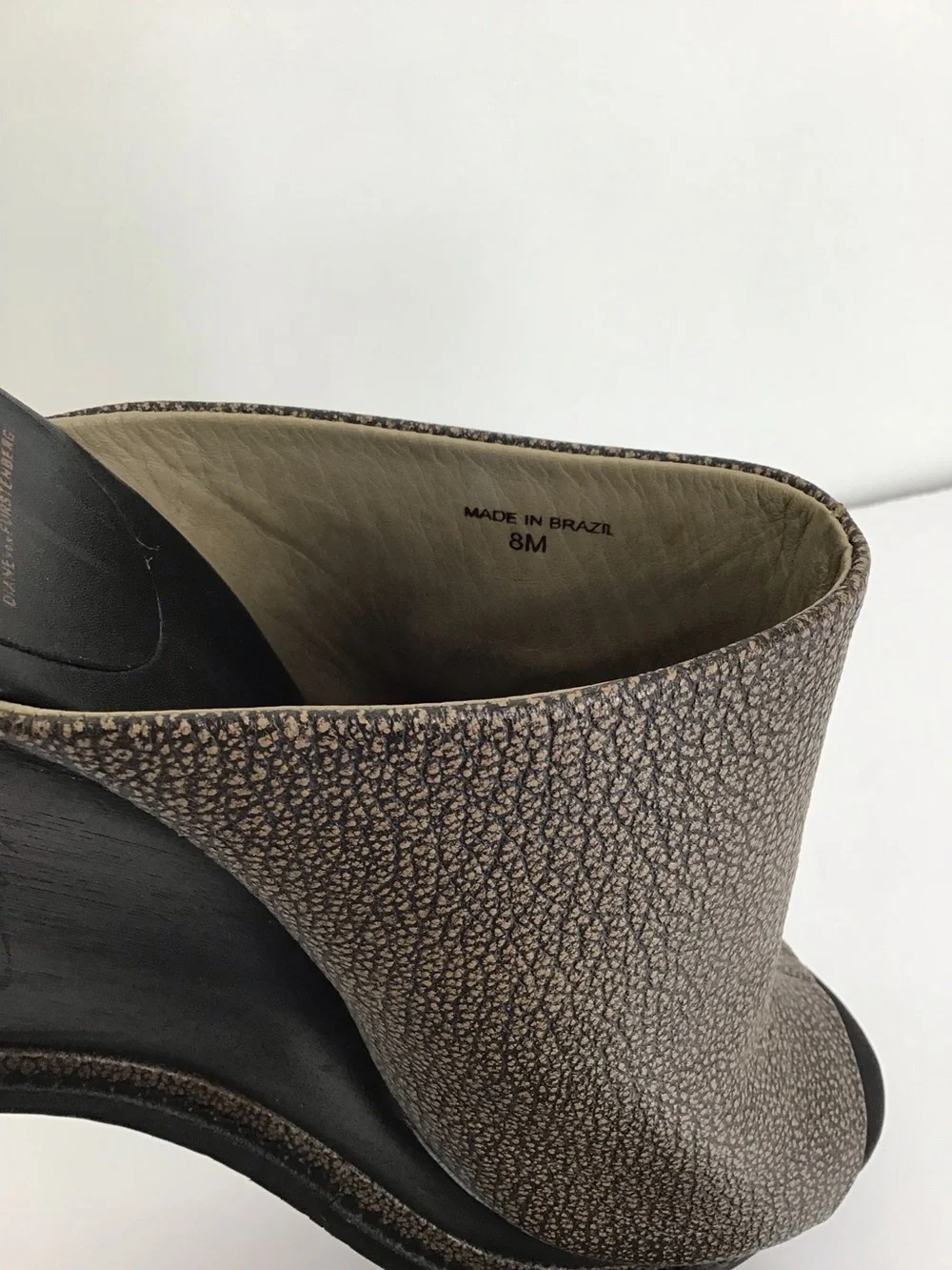 Diane Von Furstenberg Odessa Leather Platform Wedge Pebble Brown Size 8